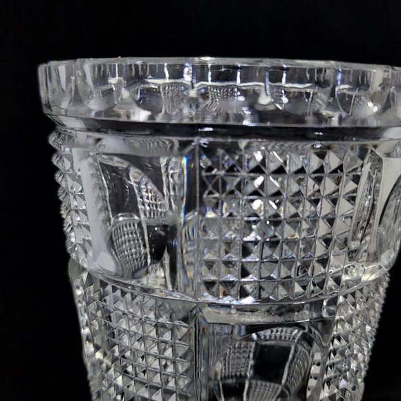 Vintage Lead Crystal Glass Circle Square Patterned Vase Thumbprint 8" Tapered - Picture 3 of 9